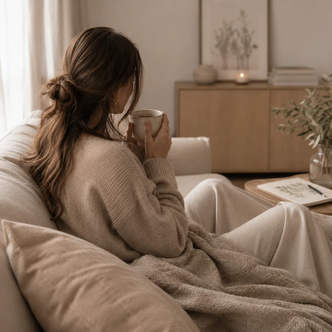 Enjoying a coffee break on the couch