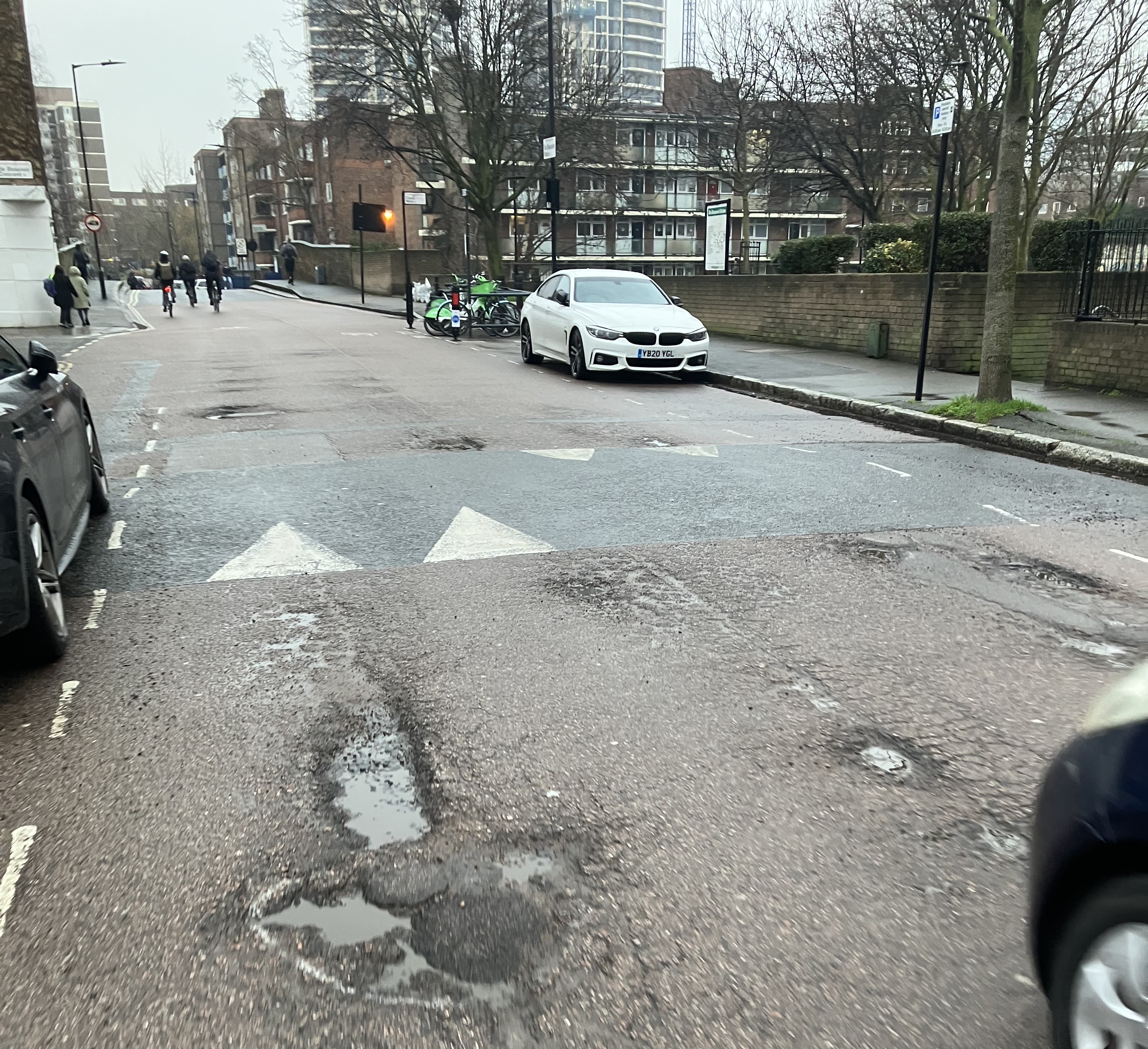 Potholes on Whitmore Road in Hackney