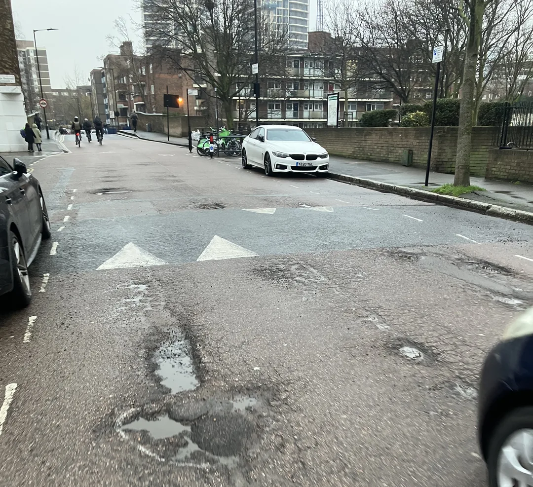 Potholes on Whitmore Road in Hackney