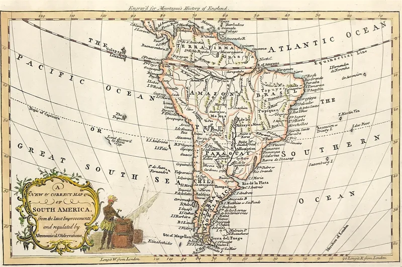 Map of South America by Reynolds c1773