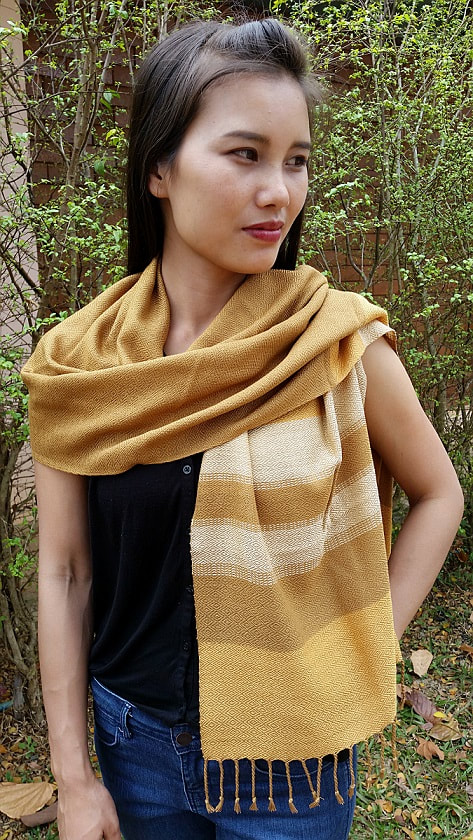Diamond Multistripe Mustard Handwoven Scarf