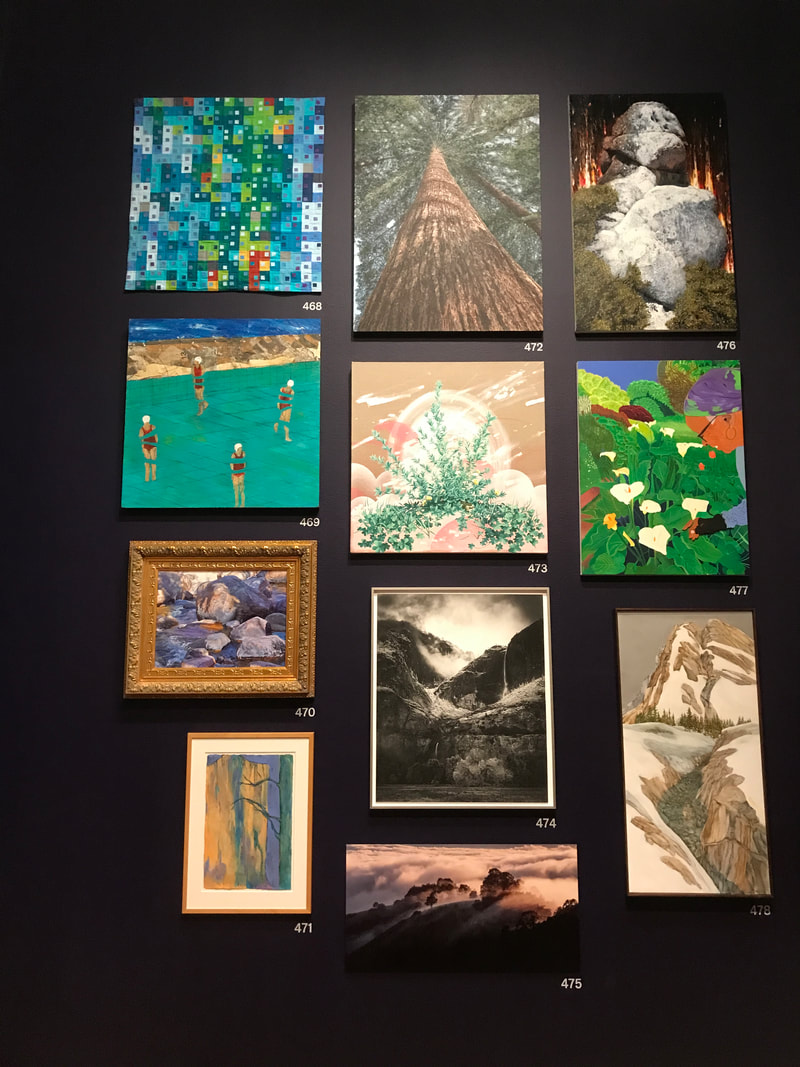 Eric Wong's Redwood Tree painting at The artist preview opening of The de Young Open 2023, museum exhibition in Golden Gate Park, San Francisco, CA
