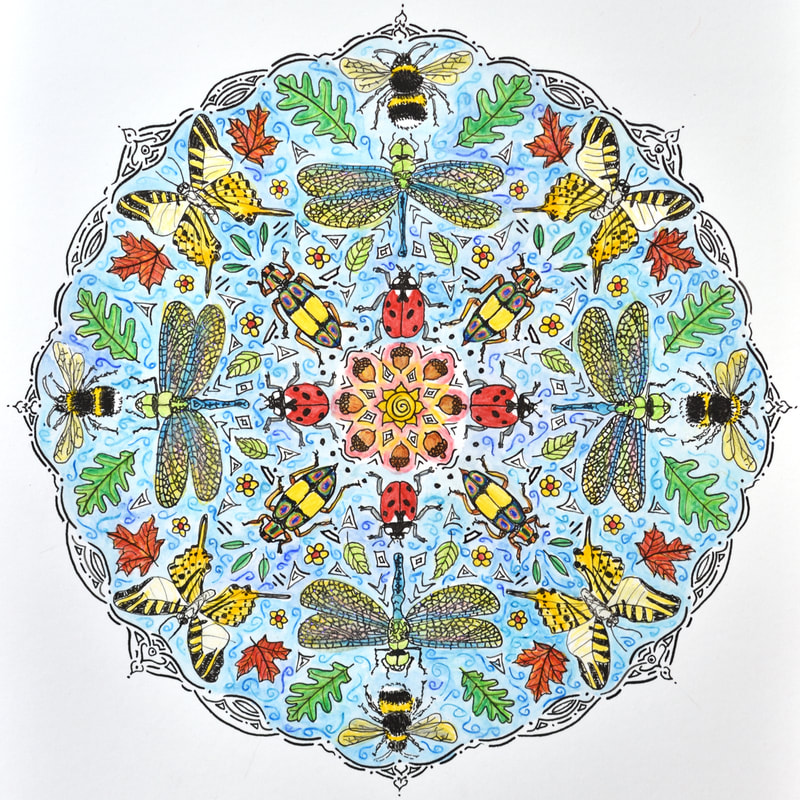 bee butterfly dragonfly ladybug beetle acorn leaf mandala