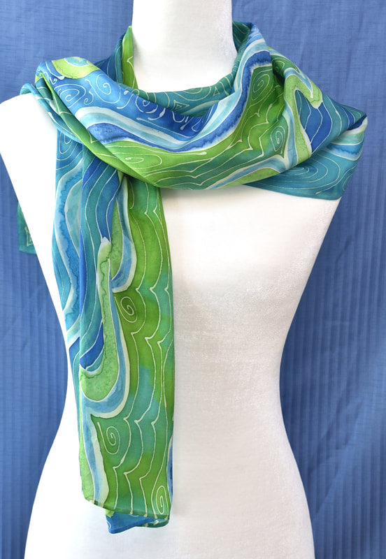 hand-painted silk scarf with ocean waves