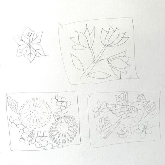 sketches to design a commissioned artwork