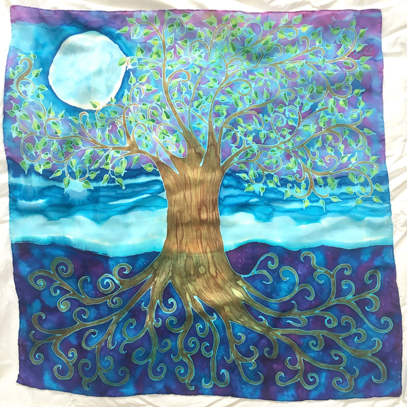 hand-painted silk scarf with tree of life