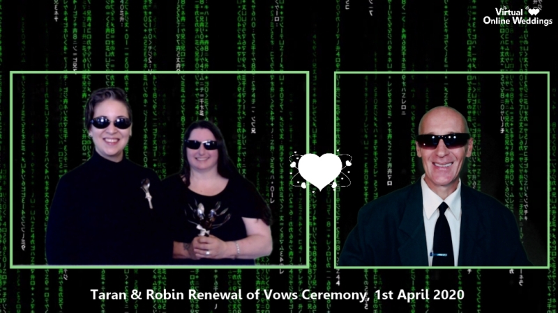 Lovely couple having fun during a Mathrix-style VOWs Movie Theme ceremony