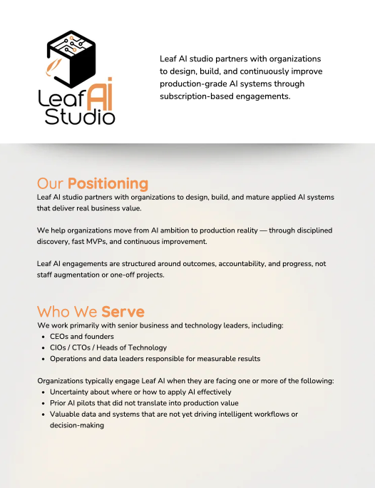 Leaf AI Studio Sell Sheet
