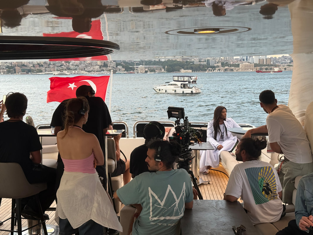 filming at a yacht with Law Roach in Istanbul