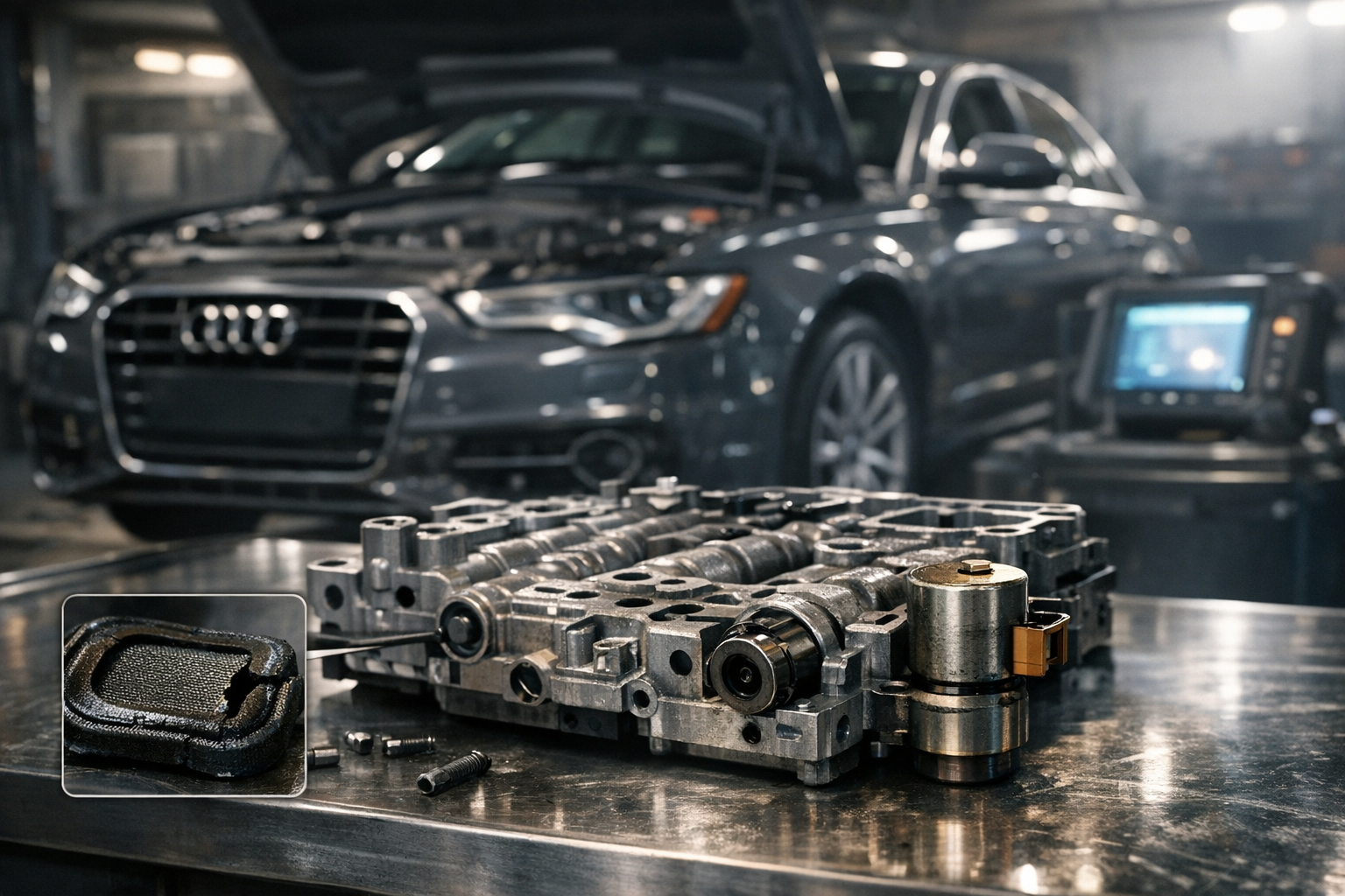 Audi A6 P17D400 and P187A00 Fault Repair: A Cracked Filter Gasket Caused Low Transmission Pressure
