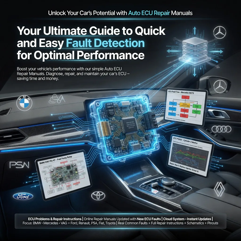 Unlock Your Car's Potential with Auto ECU Repair Manuals – Ultra-realistic 3D holographic ECU dashboard showing BMW Mercedes VAG Ford Renault PSA Toyota fault detection repair guides cloud updates and real repair instructions for optimal performance

