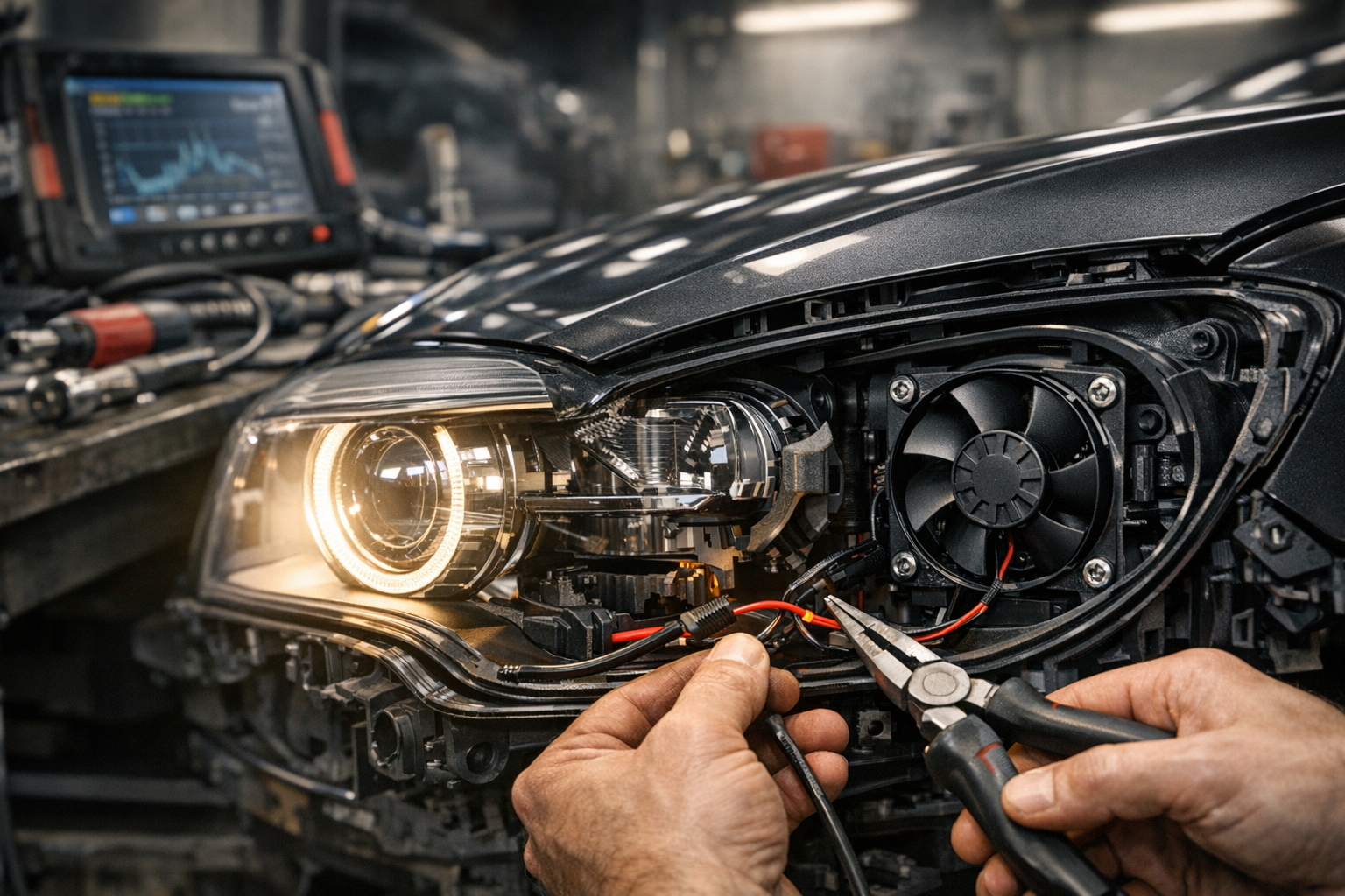 BMW 7 Series F02 LED High Beam Not Working: Cooling Fan Wire Fault Fix

