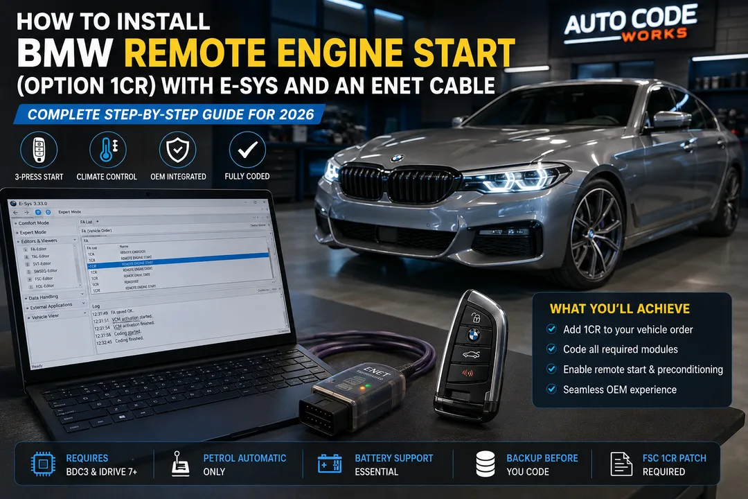 How to Install BMW Remote Engine Start (Option 1CR) with E-Sys and an ENET Cable
