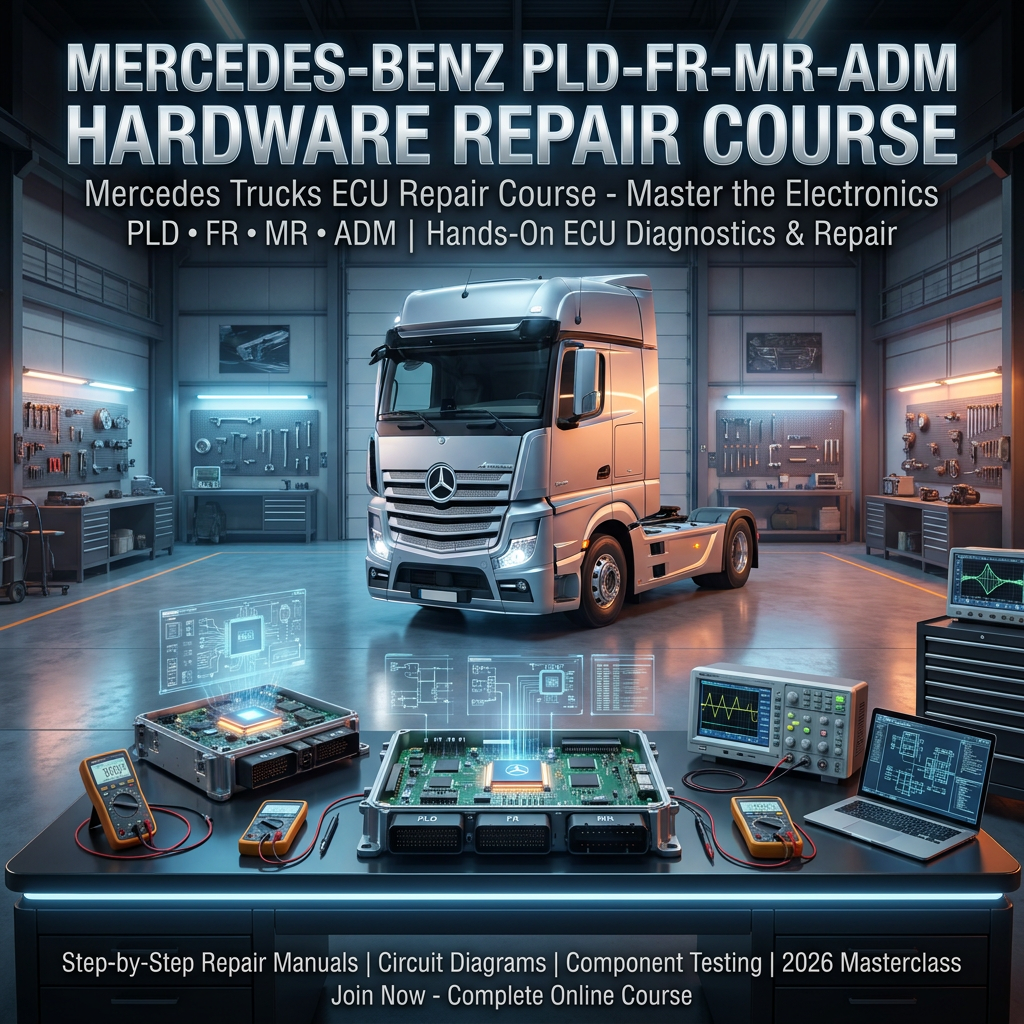 Mercedes Trucks ECU Repair Course covering PLD FR MR ADM hardware diagnostics and component-level repair