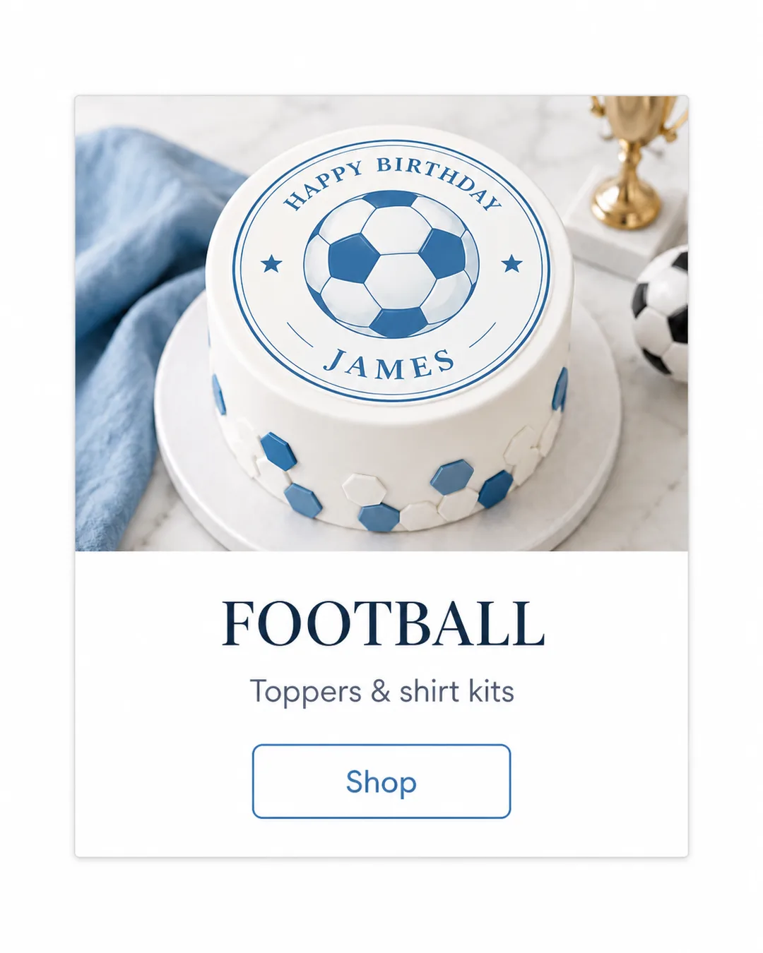 Personalised football edible cake topper on a birthday cake