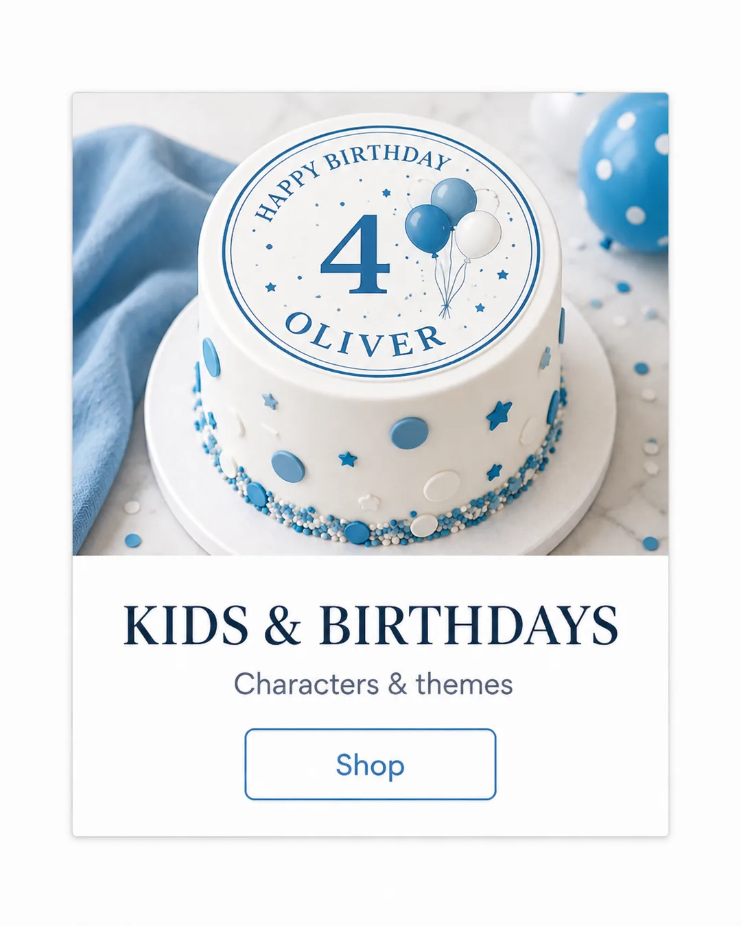 Personalised edible birthday cake topper for a children's celebration