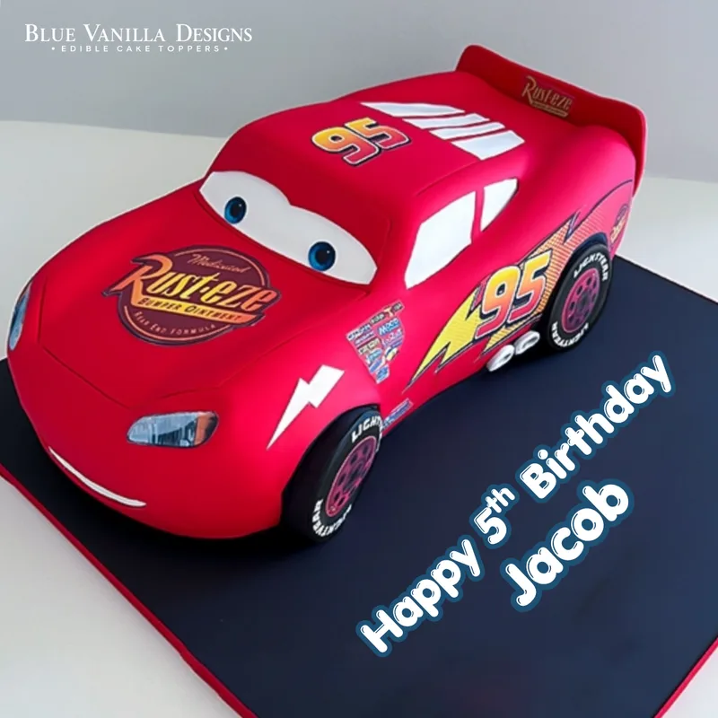 Lightning McQueen edible cake topper labels for decorating a car-shaped cake
