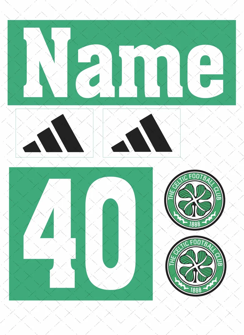 Celtic-themed edible football kit cake decorating set with club-style badge, sponsor-style logo, personalised name and age.