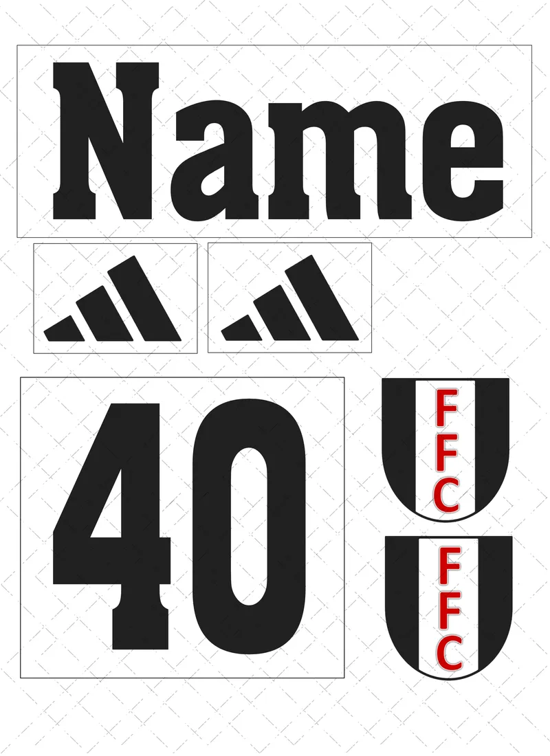 Design preview of a Fulham-themed edible cake decorating set with a personalised name, age, sponsor-style logo and club-style badge.
