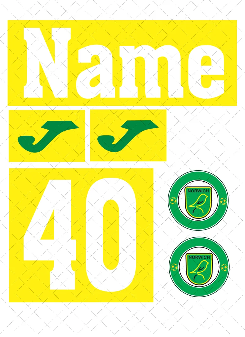 Norwich-themed edible football kit cake decorating set with club-style badge, sponsor-style logo, personalised name and age.