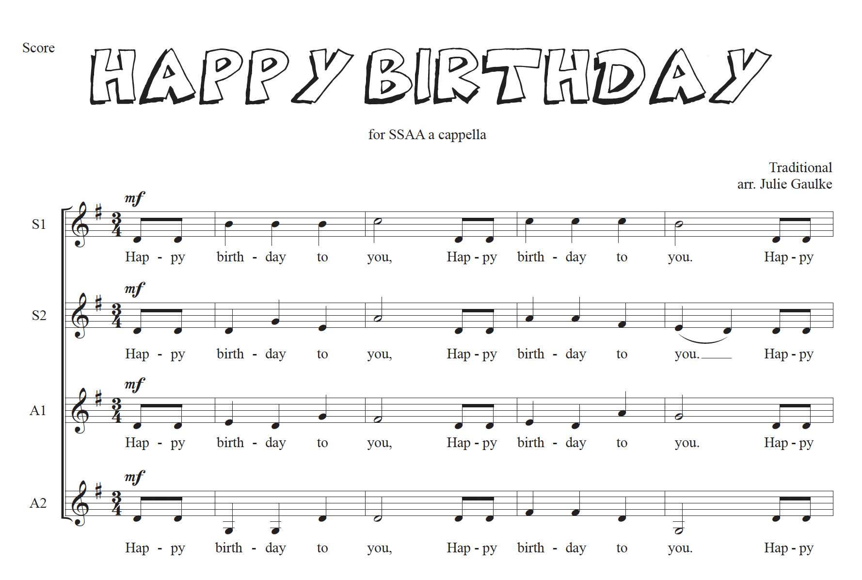 Happy Birthday SSAA version 1 - Pianomom's Sheet Music