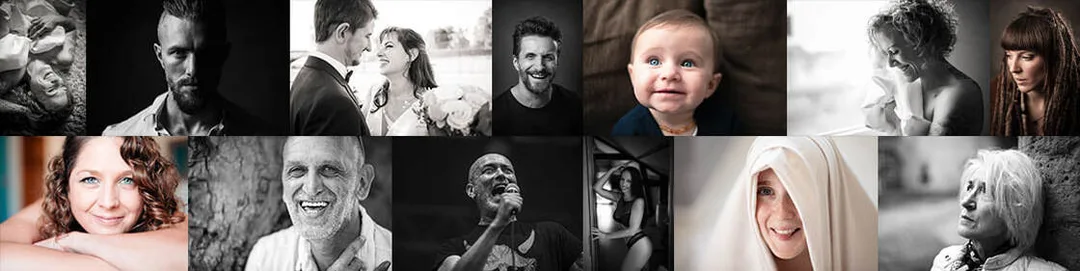 Bannière du blog photo de Philippe Martz présentant une mosaïque de portraits en noir et blanc et en couleurs
