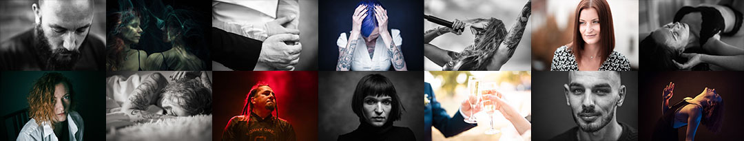 Bannière de la page FAQ du site de Philippe Martz présentant une mosaïque de portraits et créations artistiques en noir et blanc et en couleurs