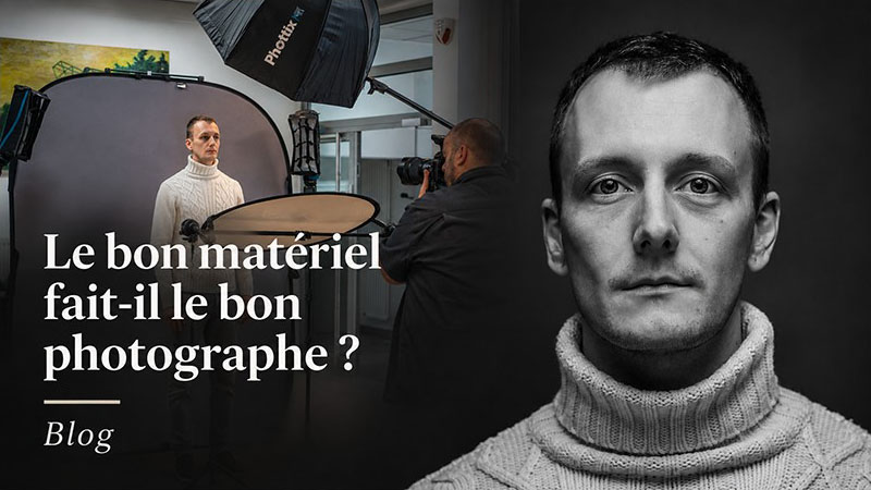 Coulisses d'un shooting photo de portrait masculin en studio avec un flash - Article : Le bon matériel fait-il le bon photographe ? | Blog Photo