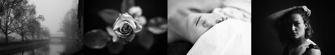 Quatre photos distinctes démontrant l'influence du traitement noir et blanc sur l'ambiance visuelle