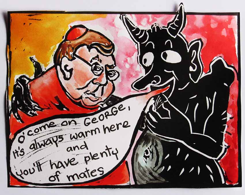 George Pell charged. Cartoon by Natasha Williams-Novak