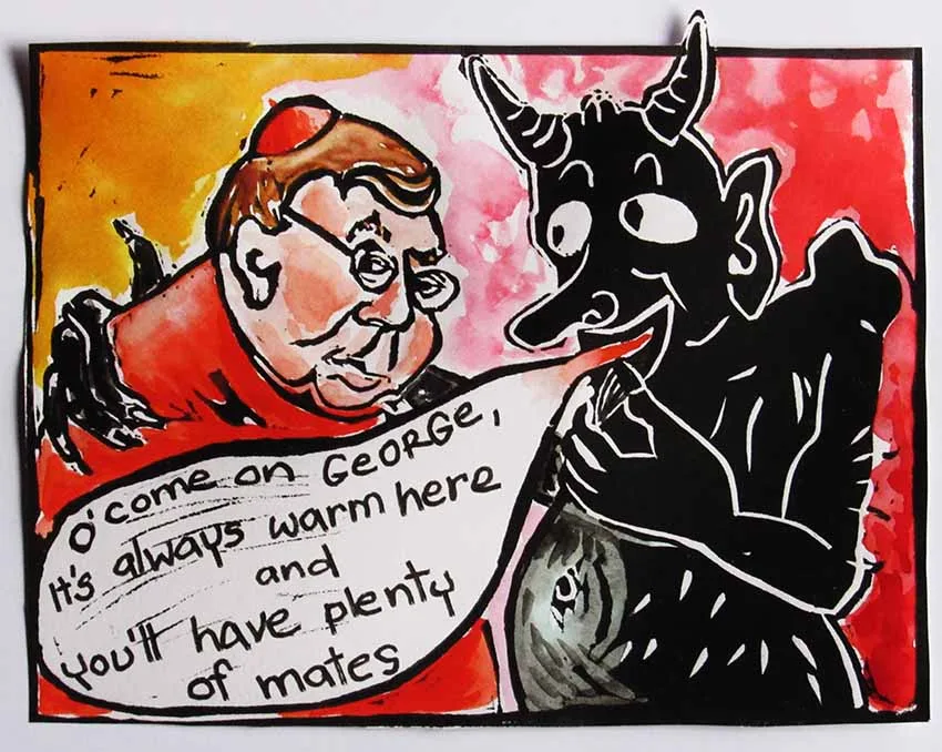 George Pell charged. Cartoon by Natasha Williams-Novak