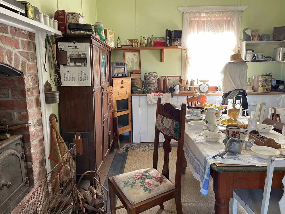 Display kitchen in miner’s cottage at State Coal Mine Heritage Area. Photo: Linda Cuttriss, 2026
