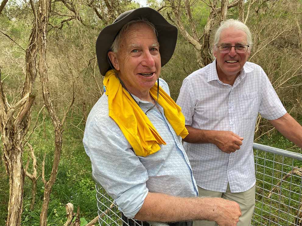 Ed Thexton and John Cuttriss  at the official opening of the  Screw Creek Trail in 2024.