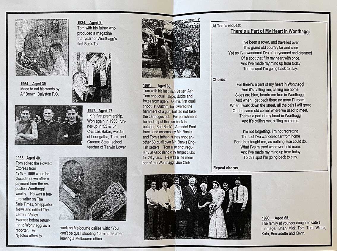 Tom Gannon's funeral sheet, 1999