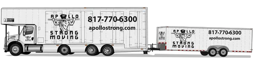 apollo strong moving 40ft box truck with attached 24ft trailer for large long distance moves to and from arlington tx and surround cities.