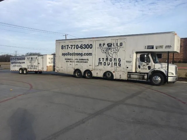 Large Long Distance Moving to Dallas TX with apollo strong moving huge 40ft truck with attached 24ft trailer for large homes and furniture.