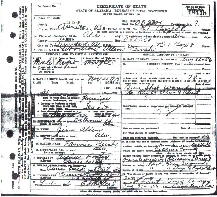 Certified Death Certificate of Woodrow Allen BushPicture