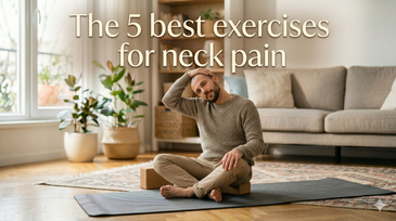 Man sitting on the floor stretching his neck with the caption 'The 5 best exercises for neck pain'Picture