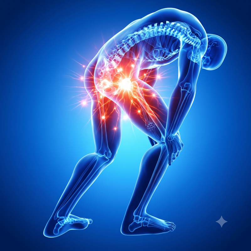 outline of a man vending over with hip pain