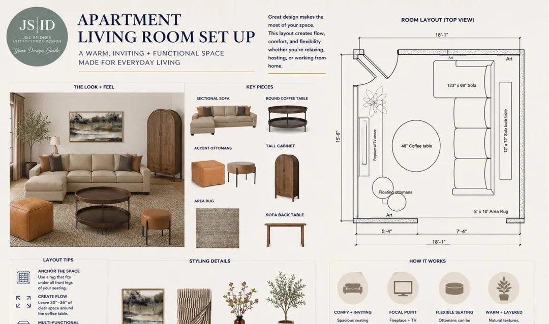 Apartment living room set-up guide by Jill Seidner Interior Design