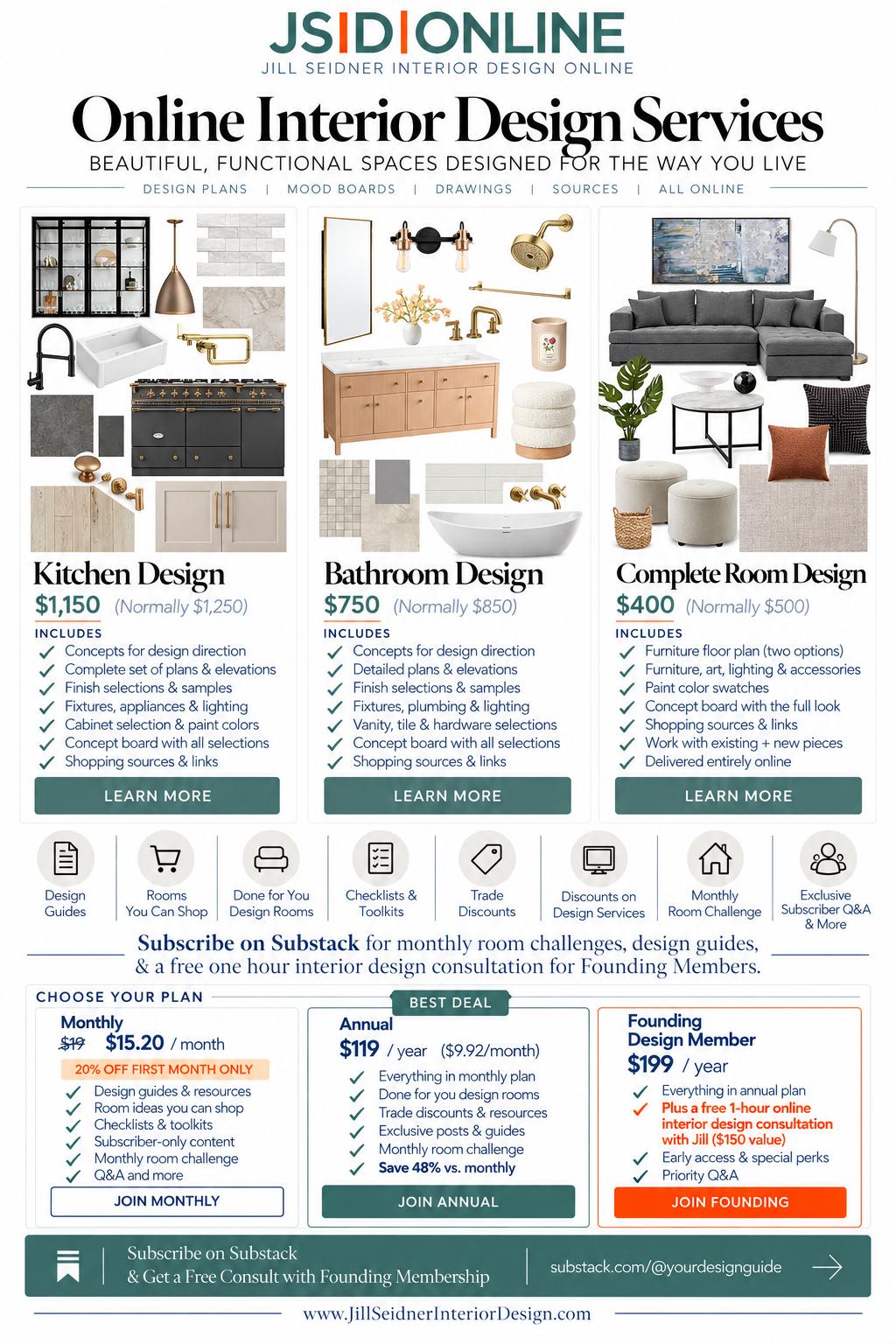 Jill Seidner Interior Design Online — online interior design services and Substack membership plans