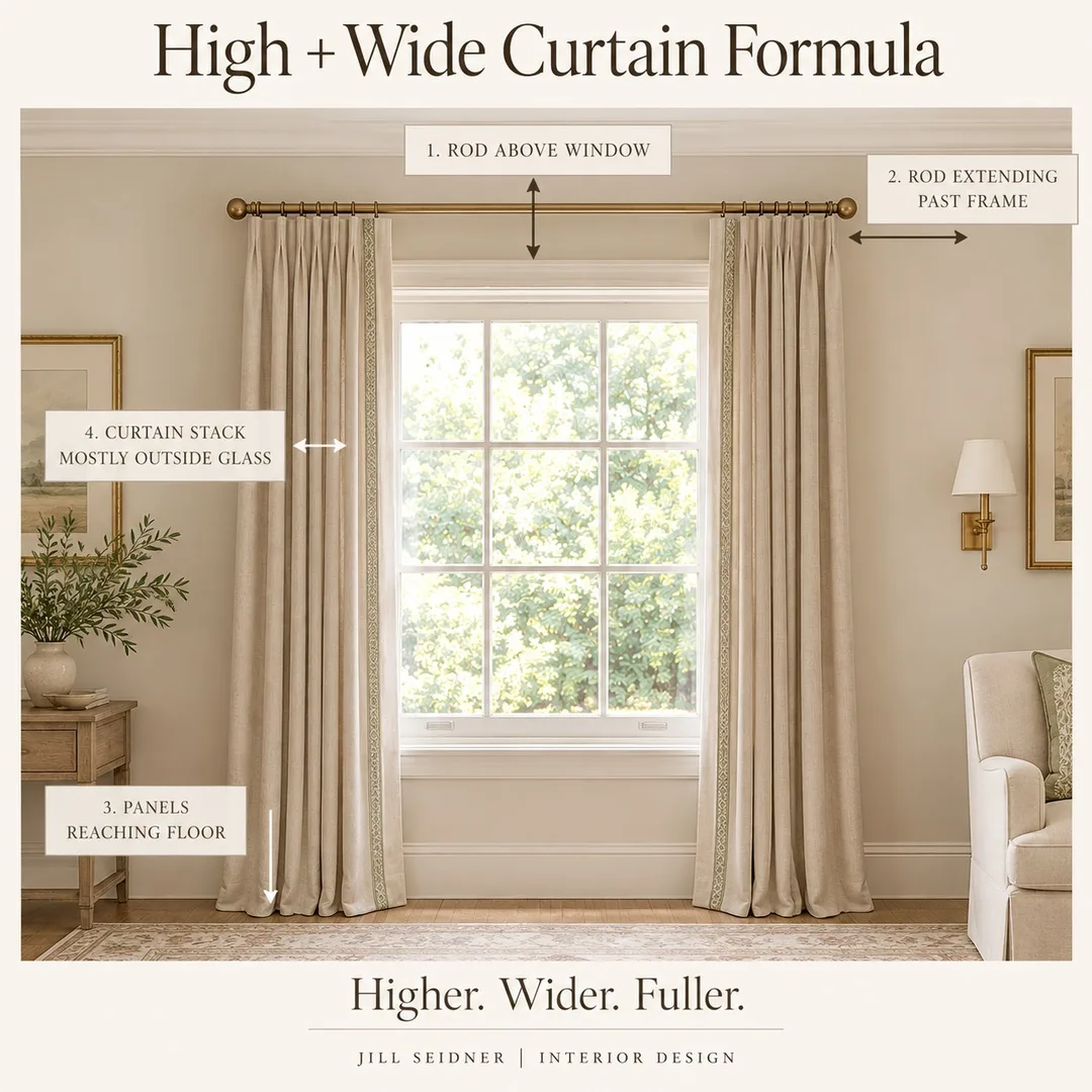 High and wide curtain formula by Jill Seidner Interior Design