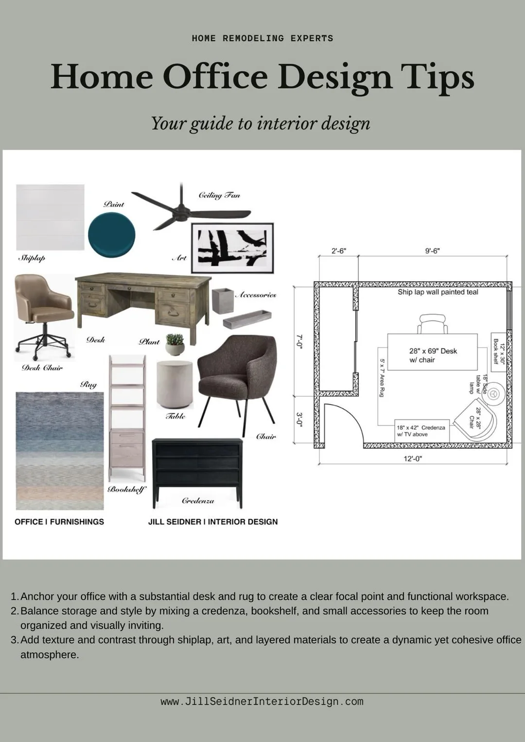 Home office design tips by Jill Seidner Interior Design