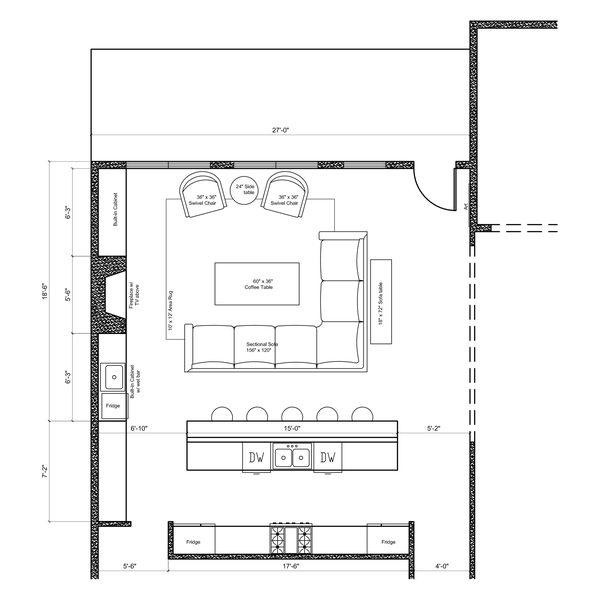 Interior design drawing with a furniture layout floor plan by Jill Seidner Interior Design