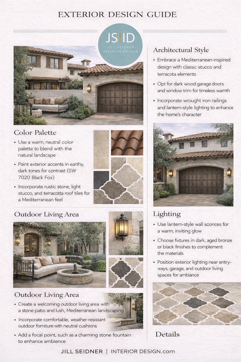 Exterior design guide for a Mediterranean-inspired home by Jill Seidner Interior Design
