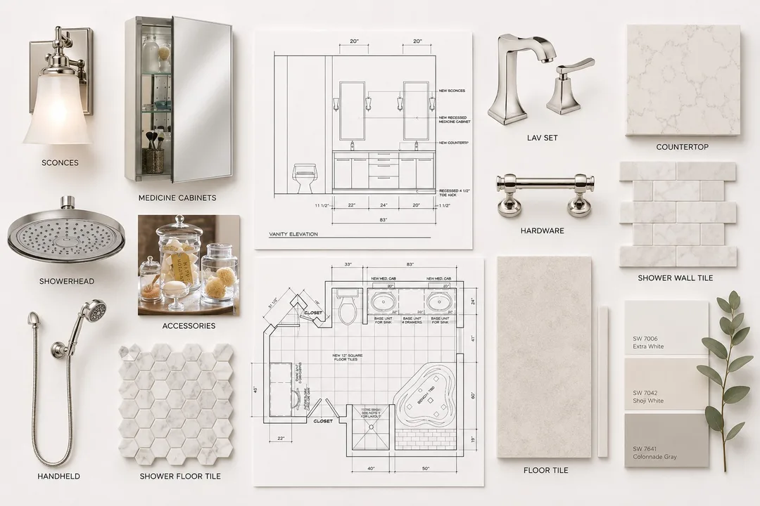 Modern bathroom design board by Jill Seidner Interior Design