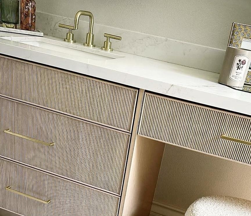 Primary bathroom fluted vanity drawer detail by Jill Seidner Interior Design