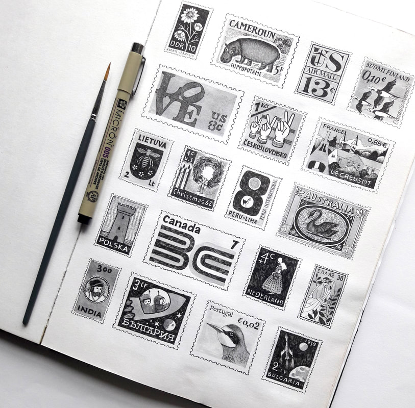 STAMPS IN BLACK AND WHITE