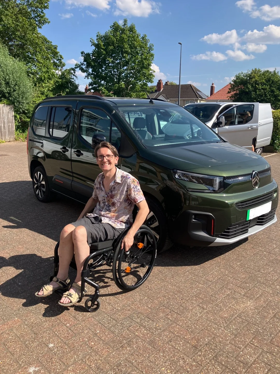 Me with the Batchair and Berlingo, smiling in the sunshine