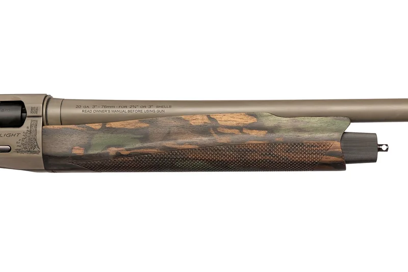 Benelli Ultra Light 20 gauge shotgun with a walnut forend hand-refinished in camo by Grumpy Duck Classics